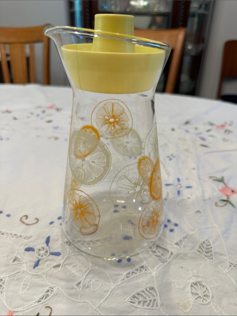 Vintage Pyrex Glass Pitcher with Citrus Graphic